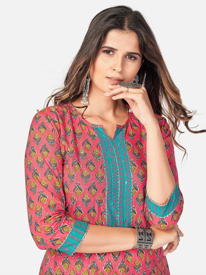 Women's Dark Pink Cotton Kurta With Pant & Dupatta By Vbuyz (3
