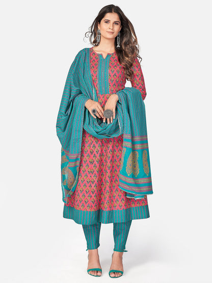 Women's Dark Pink Cotton Kurta With Pant & Dupatta By Vbuyz (3