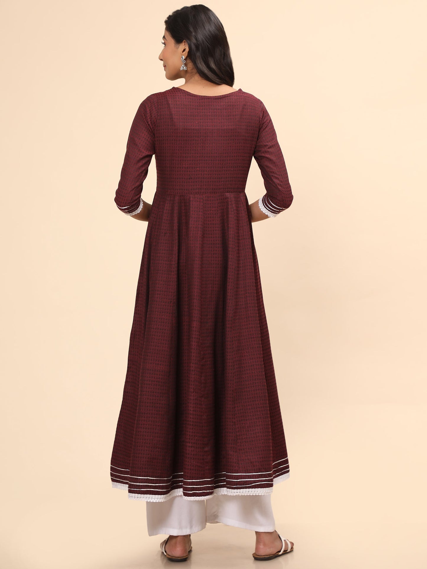 Women's Embroidered Anarkali Cotton Purple Stitched Kurta