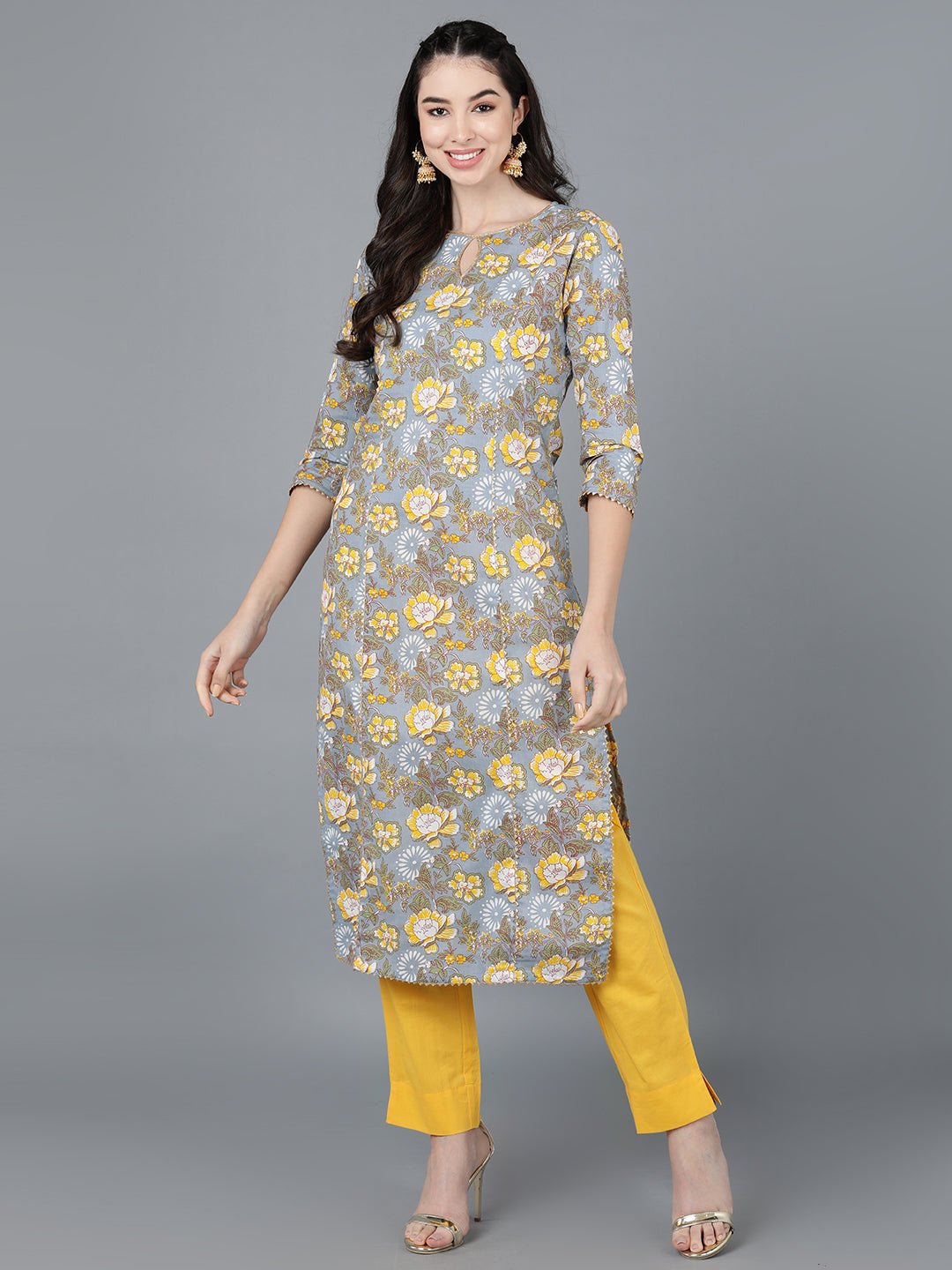 Women's Ahika Cotton Blend Floral Printed Kurta