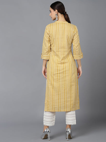Women's Cotton Striped Printed Kurta
