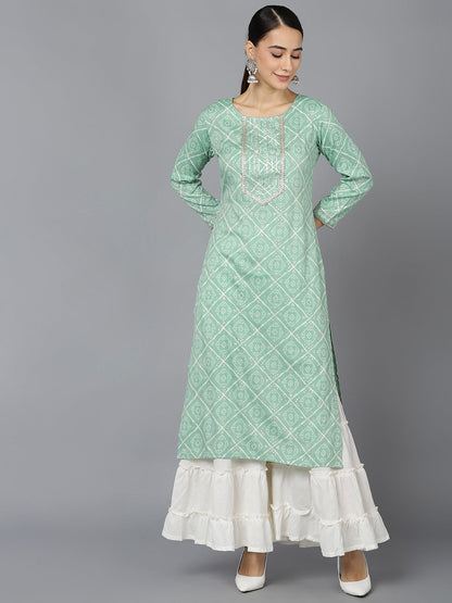 Women's Cotton Blend Geometric Printed Kurta