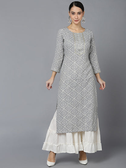 Women's Cotton Blend Geometric Printed Kurta