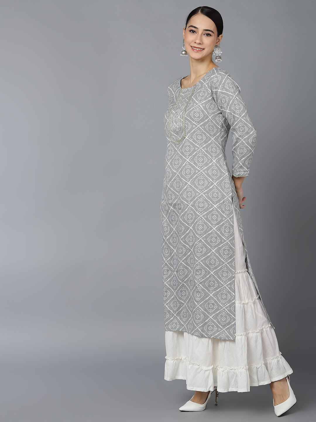 Women's Cotton Blend Geometric Printed Kurta