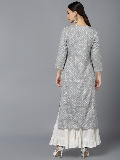 Women's Cotton Blend Geometric Printed Kurta