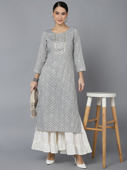 Women's Cotton Blend Geometric Printed Kurta