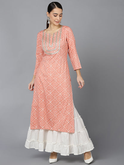 Women's Cotton Blend Geometric Printed Kurta