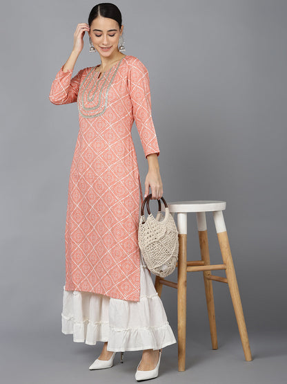 Women's Cotton Blend Geometric Printed Kurta
