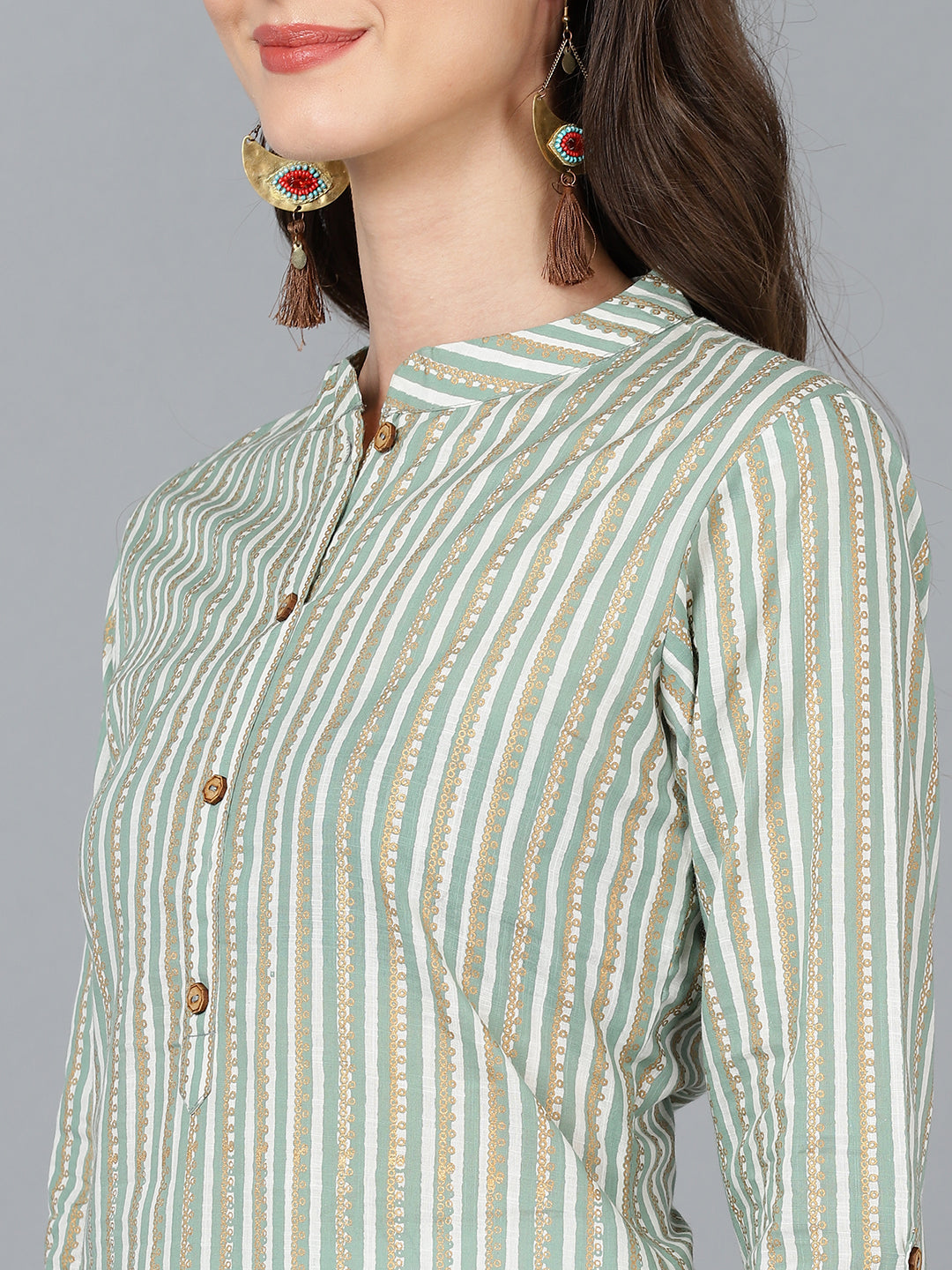 Women's Cotton Striped Printed Kurta