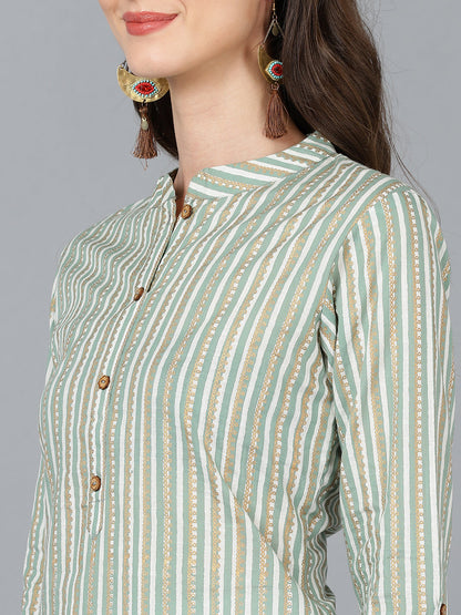 Women's Cotton Striped Printed Kurta