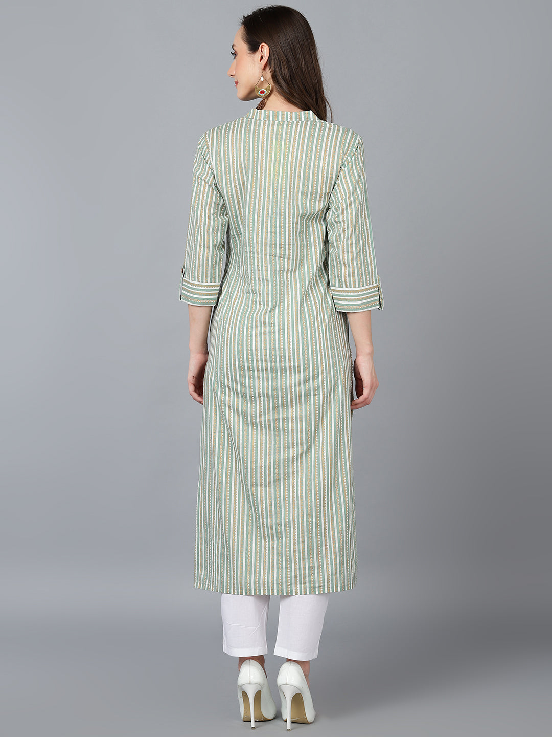 Women's Cotton Striped Printed Kurta