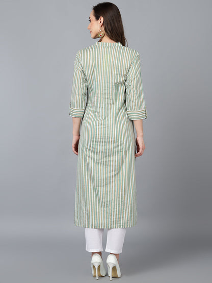 Women's Cotton Striped Printed Kurta