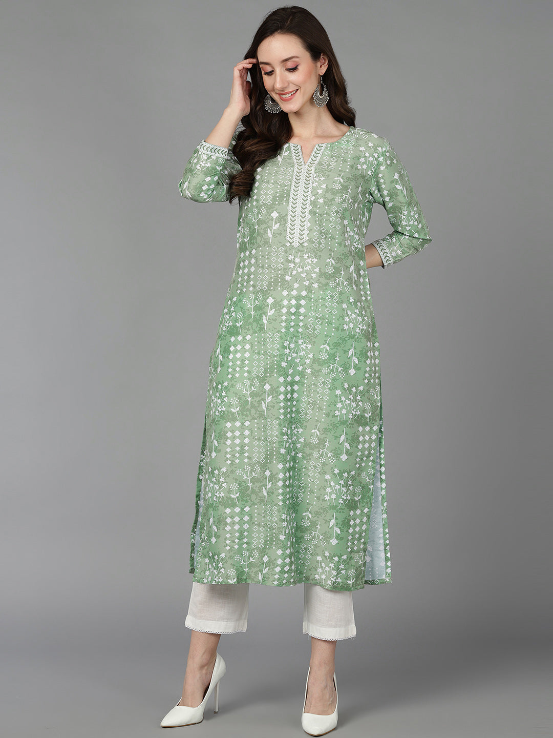 Women's Poly Silk Geometric Printed Kurta
