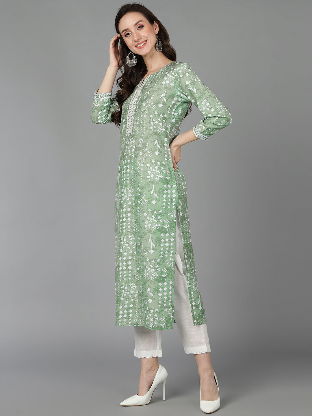 Women's Poly Silk Geometric Printed Kurta