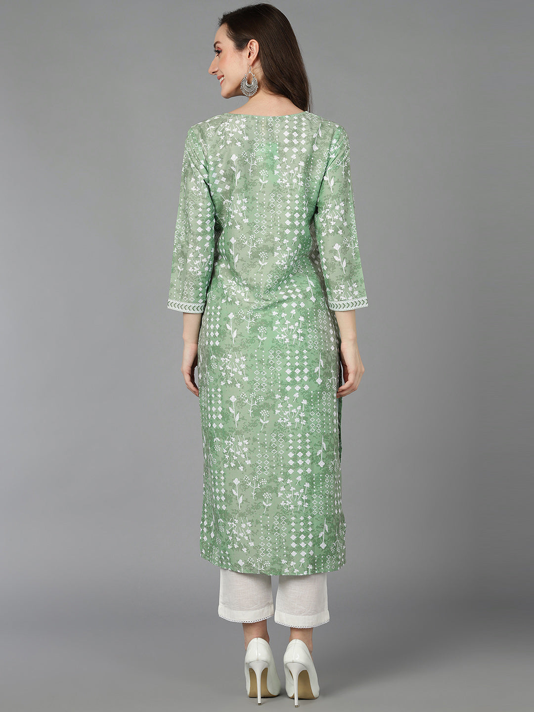 Women's Poly Silk Geometric Printed Kurta