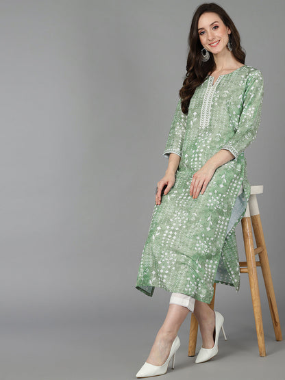 Women's Poly Silk Geometric Printed Kurta