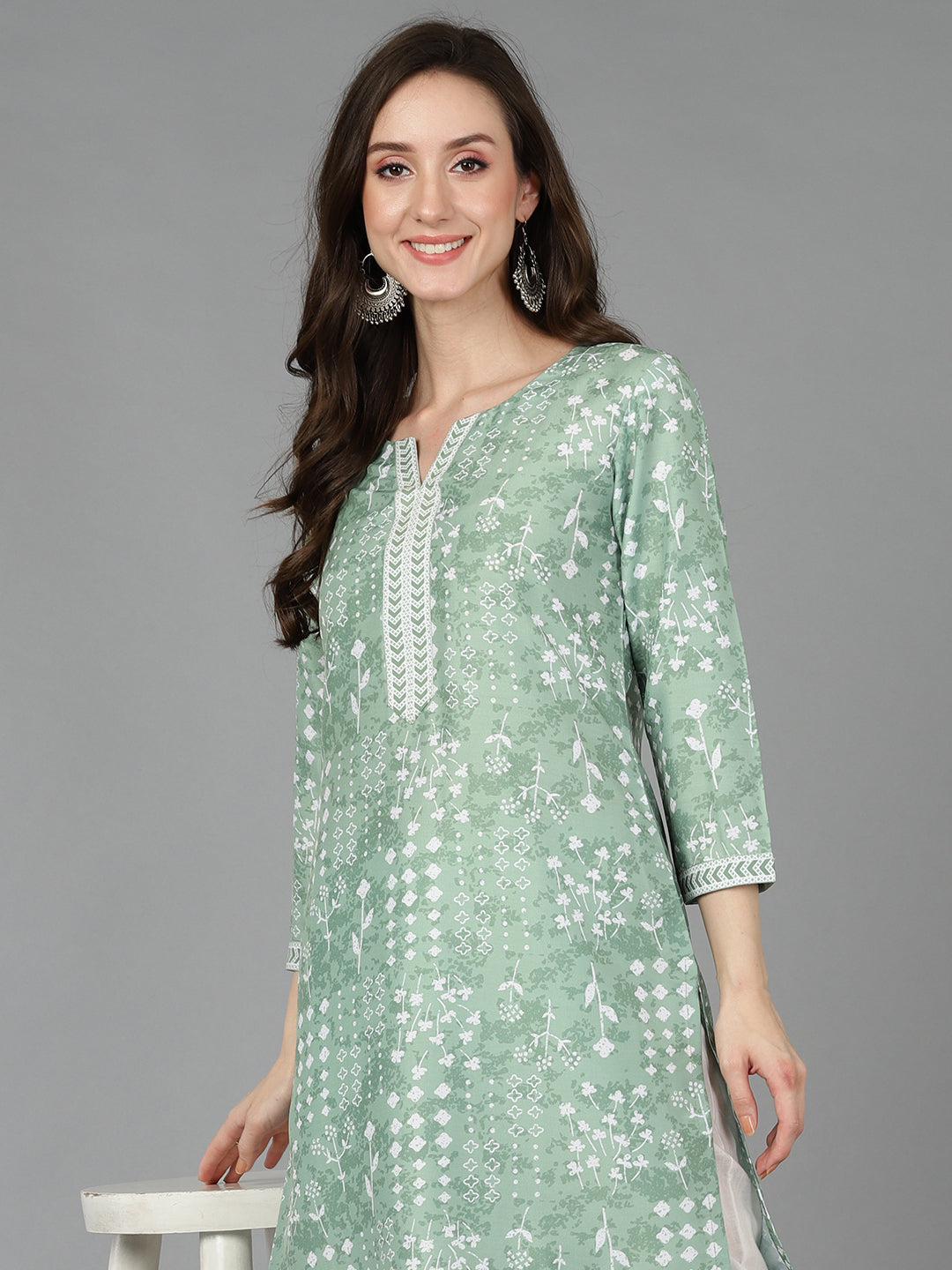 Women's Poly Silk Geometric Printed Kurta