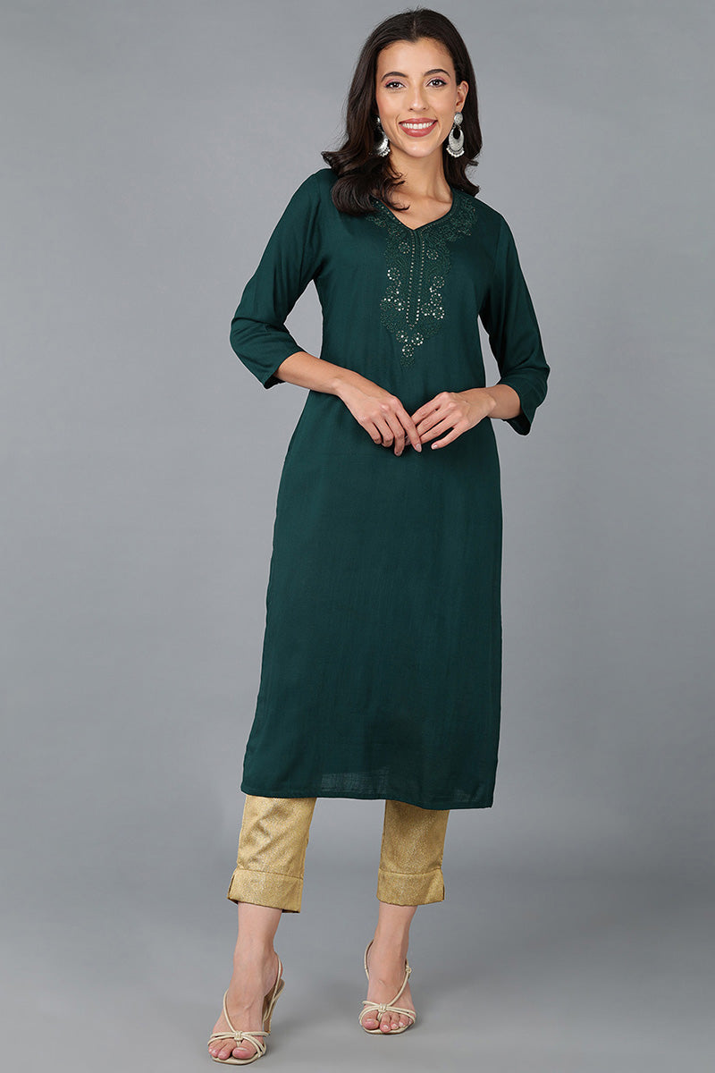 Women's Cotton Blend Embroidered Kurta