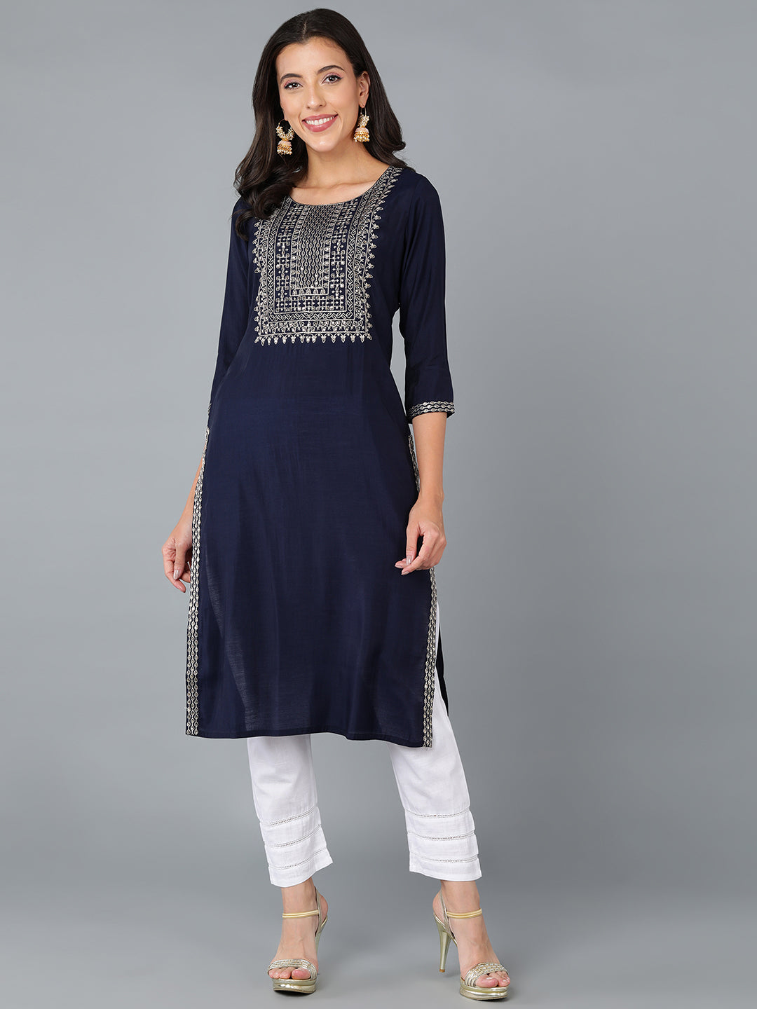 Women's Silk Blend Yoke Design Kurta