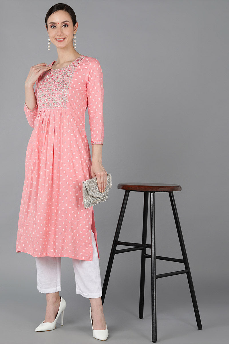Women's Chanderi Silk Polka Dots Yoke Design Kurta