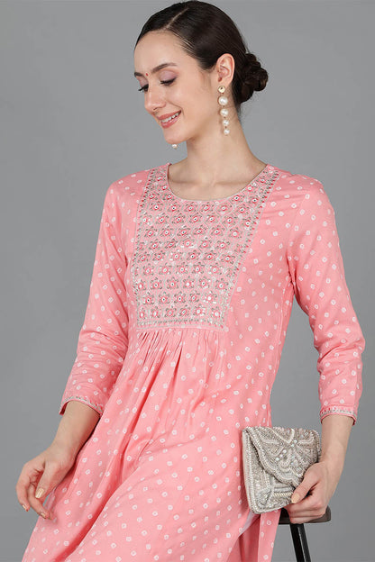 Women's Chanderi Silk Polka Dots Yoke Design Kurta