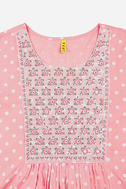 Women's Chanderi Silk Polka Dots Yoke Design Kurta