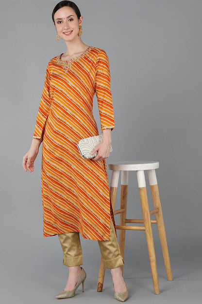 Women's Chanderi Silk Leheriya Printed Kurta