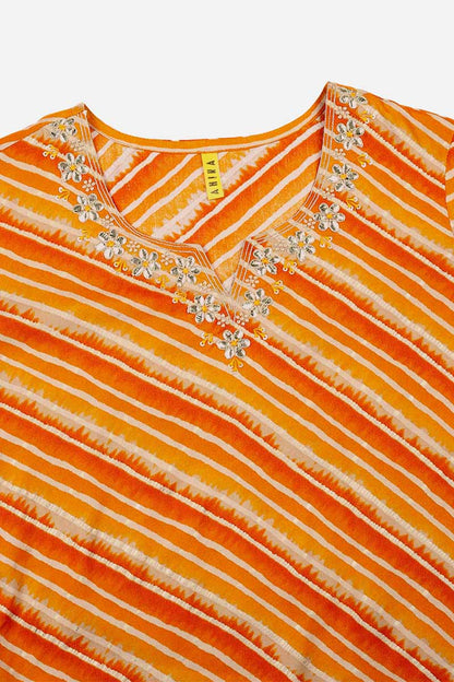 Women's Chanderi Silk Leheriya Printed Kurta