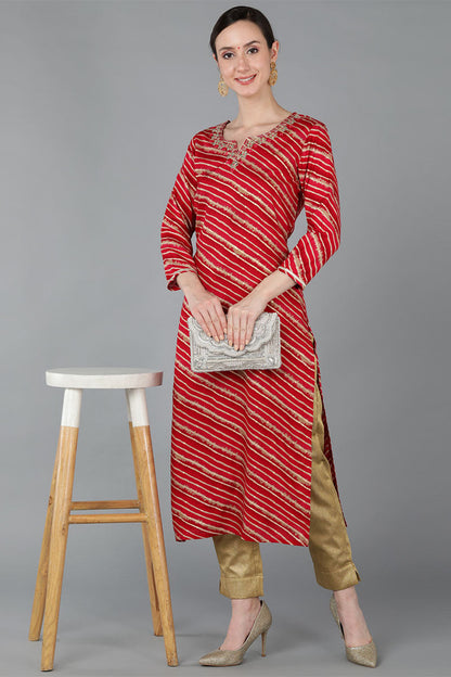 Women's Chanderi Silk Leheriya Printed Kurta