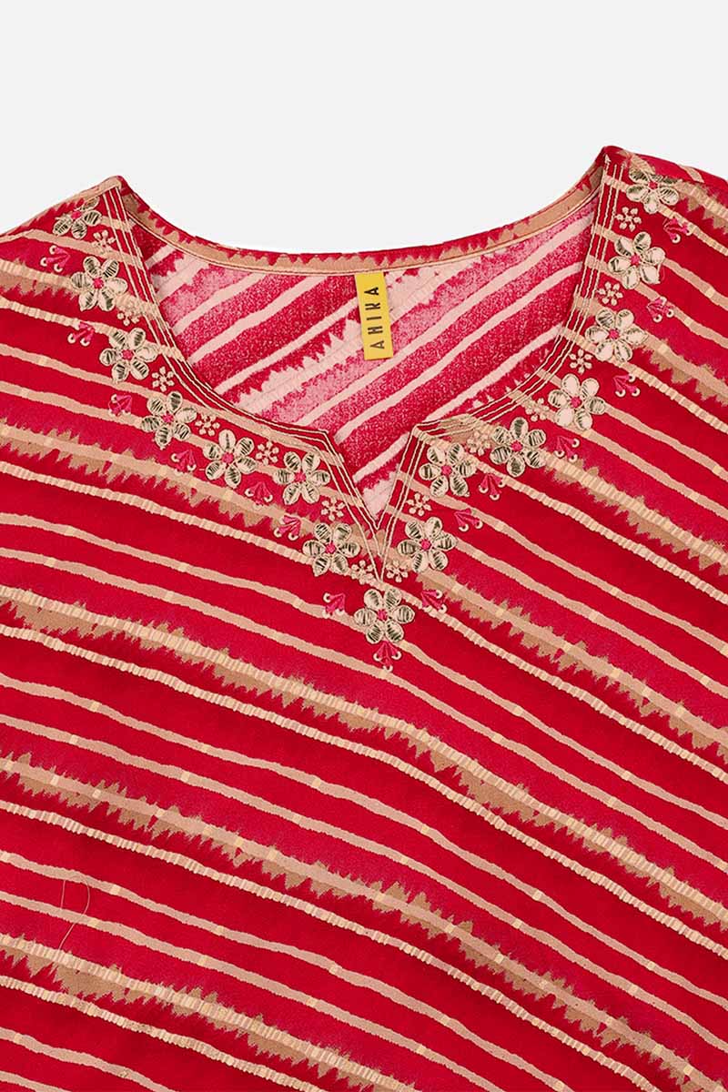 Women's Chanderi Silk Leheriya Printed Kurta