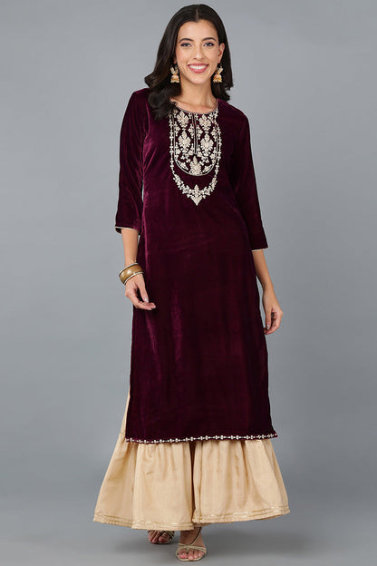 Women's Velvet Embroidered Kurta