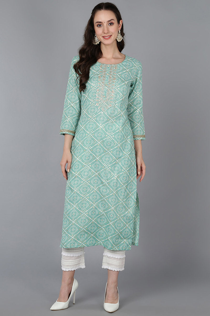 Women's Cotton Blend Bandhani Printed Embroidered Kurta