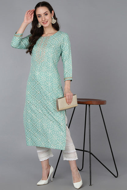 Women's Cotton Blend Bandhani Printed Embroidered Kurta