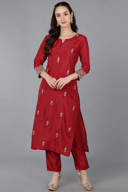 Women's Silk Blend Solid Embroidered Kurta