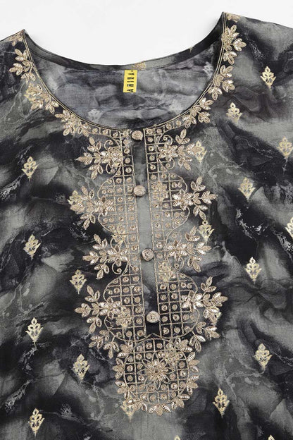 Women's Silk Blend Woven Design Embroidered Kurta
