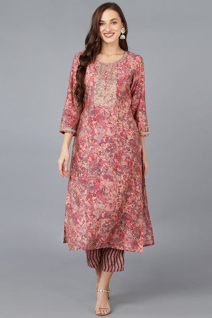 Women's Silk Blend Embroidered Abstract Printed Kurta
