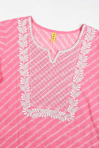 Women's Cotton Embroidered Bandhani Printed Kurta