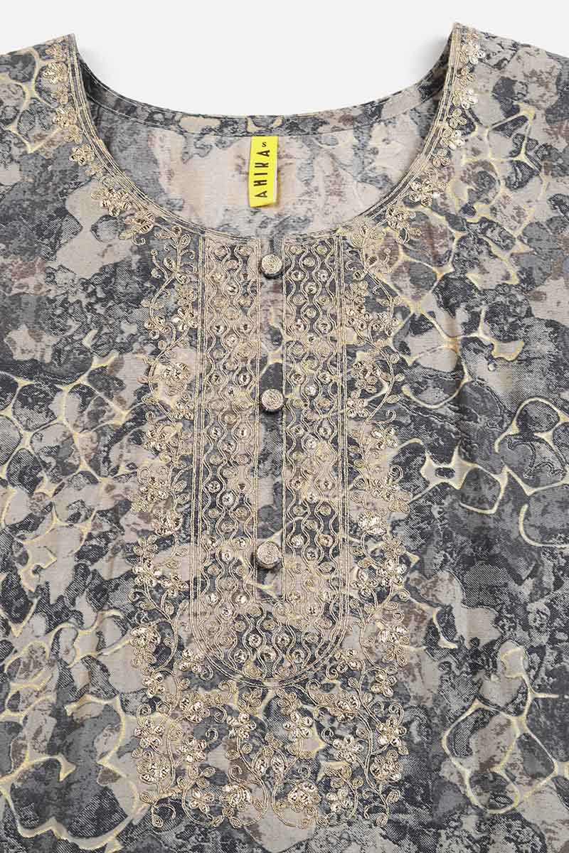 Women's Silk Blend Embroidered Abstract Printed Kurta