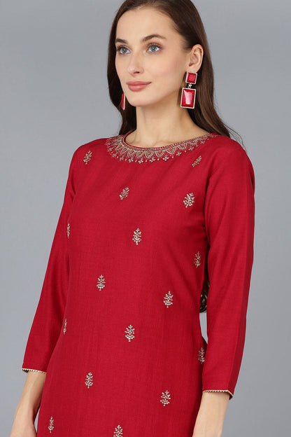 Women's Silk Blend Embroidered Solid Kurta