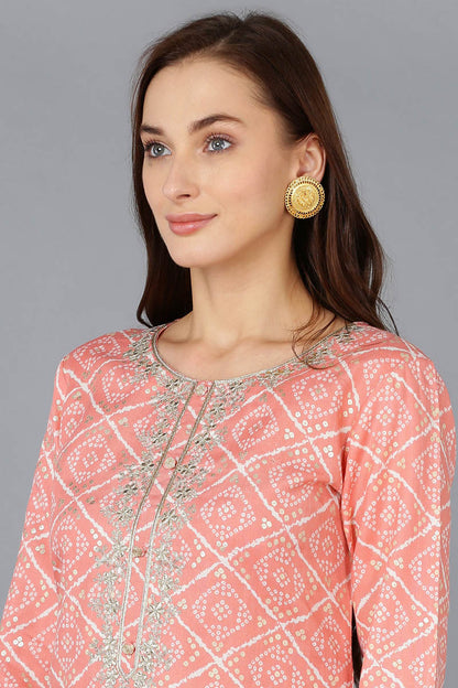 Women's Cotton Blend Embroidered Bandhani Printed Kurta