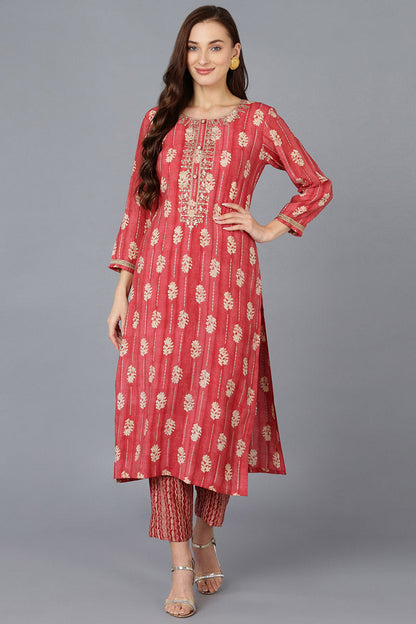Women's Silk Blend Embroidered Abstract Printed Kurta