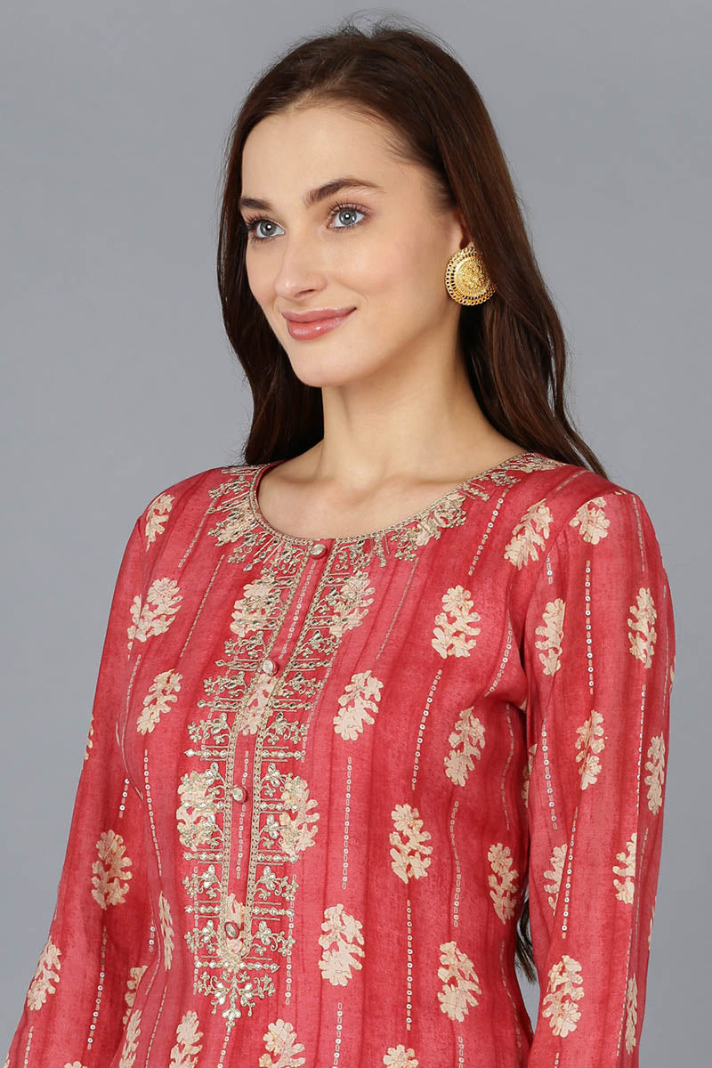 Women's Silk Blend Embroidered Abstract Printed Kurta