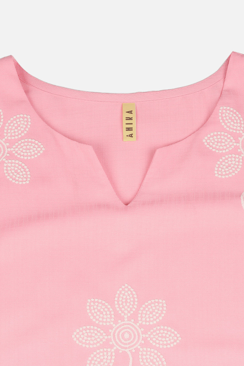 Women's Rose Pink Cotton Blend Embroidered Workwear Kurta