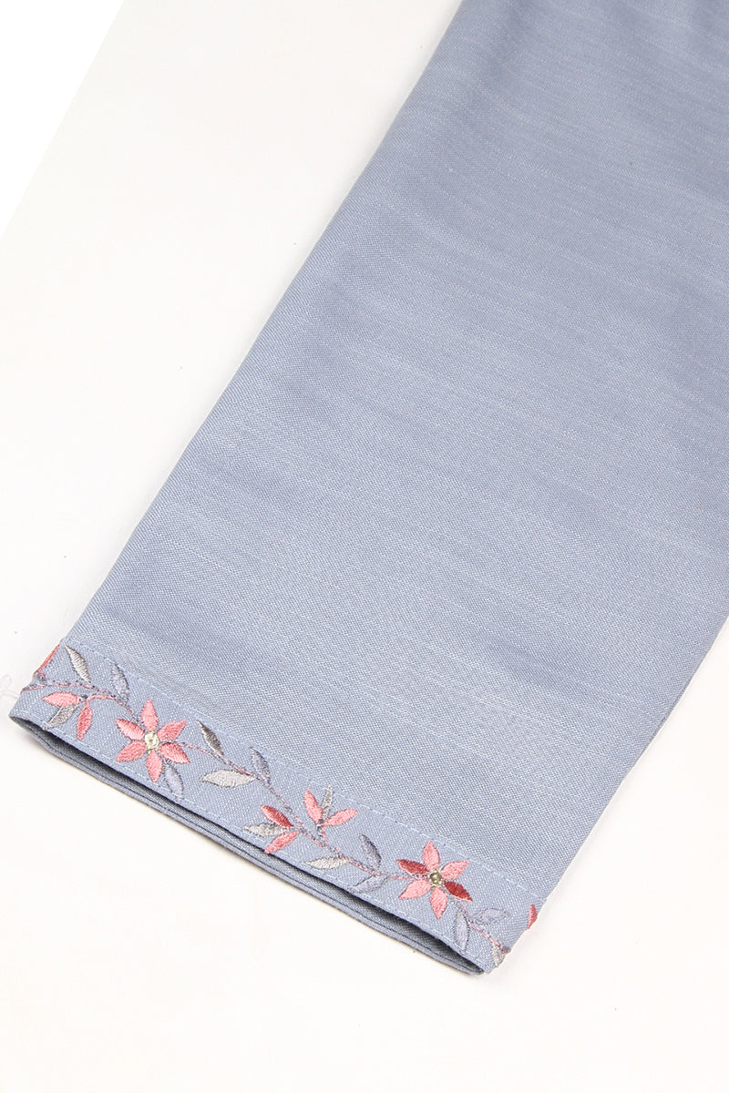 Women's Cotton Blend Blue Embroidered Regular Fit Kurta