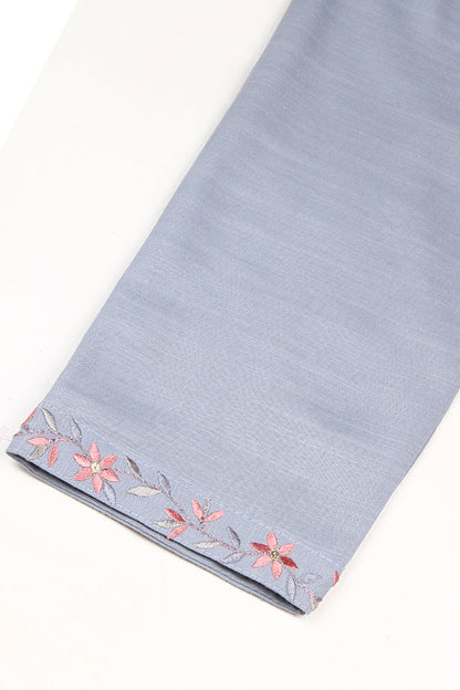 Women's Cotton Blend Blue Embroidered Regular Fit Kurta