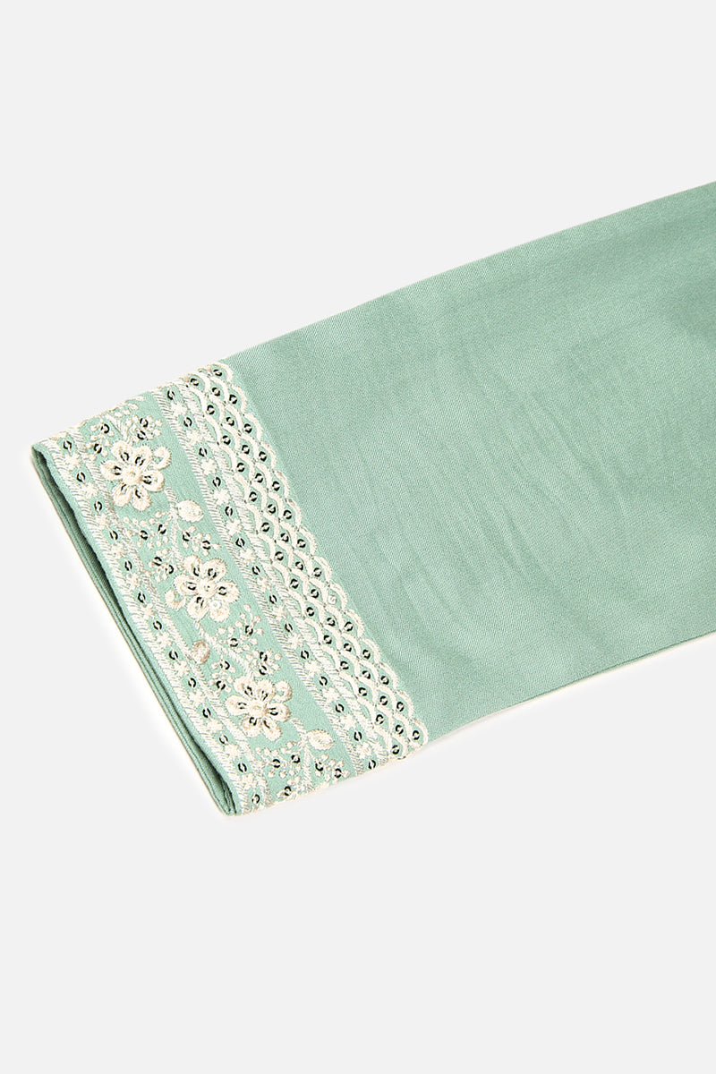 Women's Viscose Rayon Sea Green Embroidered Regular Fit Kurta