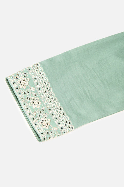 Women's Viscose Rayon Sea Green Embroidered Regular Fit Kurta