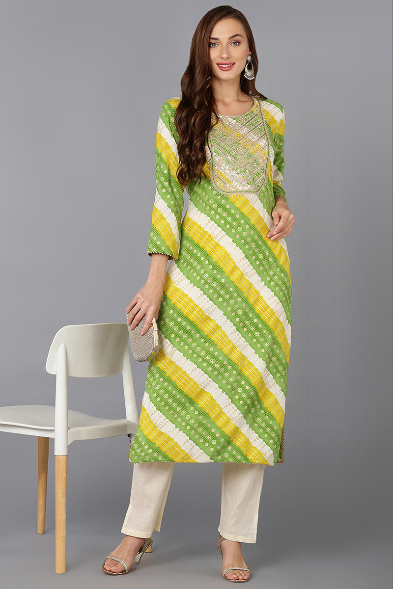 Women's Cotton Blend Multicolor Printed Regular Fit Kurta