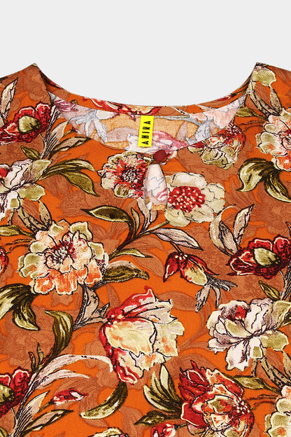 Women's Cotton Blend Mustard Floral Printed Regular Fit Kurta