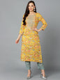 Women's Viscose Rayon Chrome Yellow Printed Regular Fit Kurta